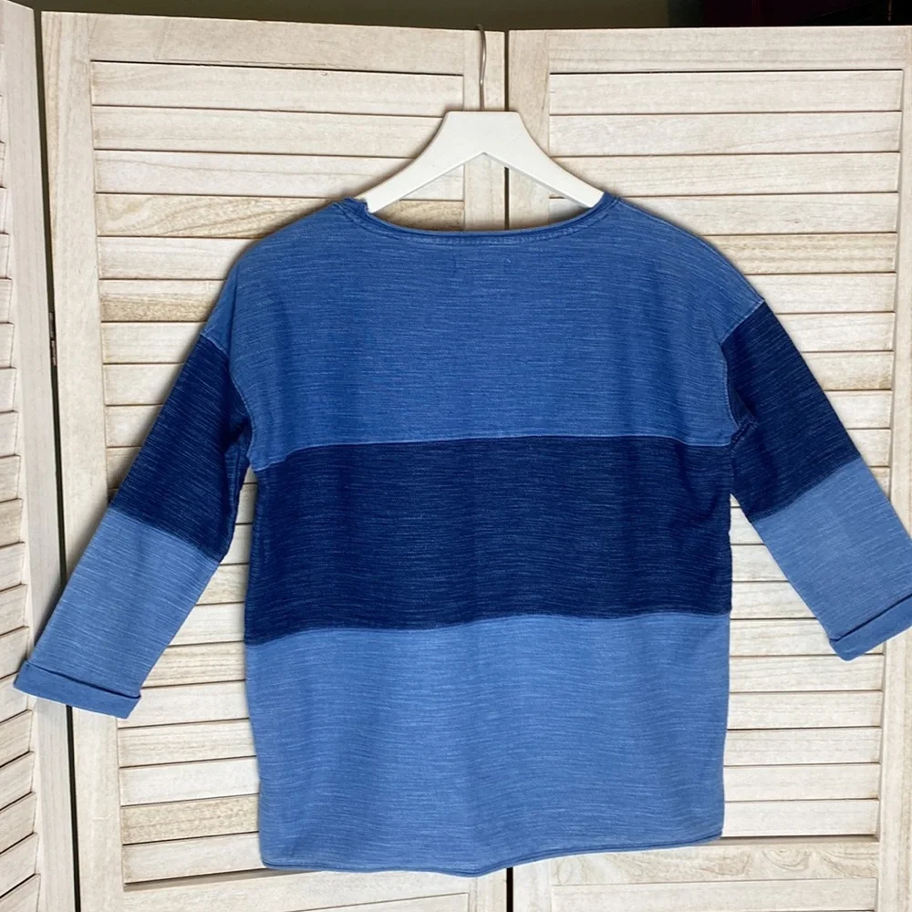 Madewell Indigo Ink Color block 3/4 Sleeve Shirt / Top Size XS - Picture 6 of 10